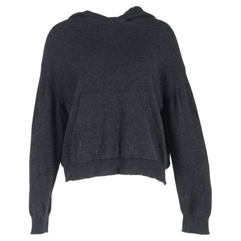 Nanushka Ribbed-Knit Hoodie in Grey Wool